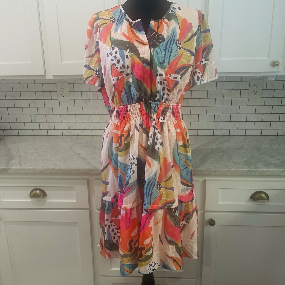 Ott Dress Womens 3XL Peach Ruffle Lined‎ Boho Smocked Waist Party Spring Floral
